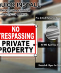 Private Property No Trespassing Signs 10x7 Inch 40 Mil Aluminum Reflective UV Printed Weatherproof High Visibility