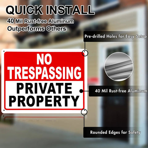Private Property No Trespassing Signs 10x7 Inch 40 Mil Aluminum Reflective UV Printed Weatherproof High Visibility