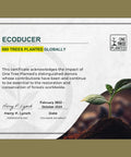 ECODUCER certificate showing 660 trees planted globally, featuring a small green plant and details about One Tree Planted.