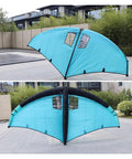 Inflatable Wing Foil for Water Sports with blue durable waterproof sail, shown from two angles outdoors.