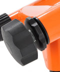 Close-up of the adjustable tension knob on the Orange Fluid Bike Trainer Pro Indoor Bicycle Training Stand For Serious Rides