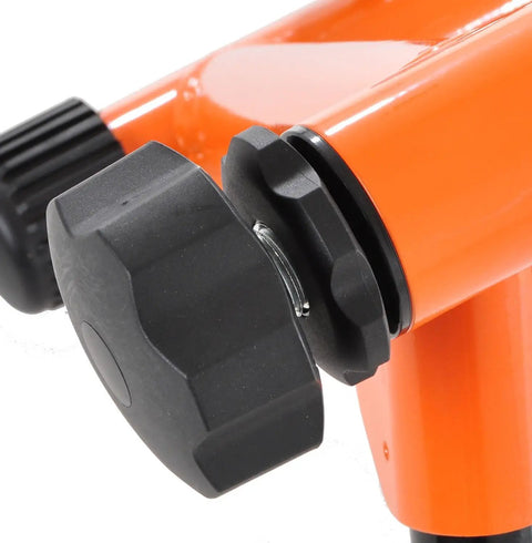 Close-up of the adjustable tension knob on the Orange Fluid Bike Trainer Pro Indoor Bicycle Training Stand For Serious Rides