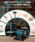 Rock Solid 6 Inch Bench Grinder And 1X30 Belt Sander Combo, tool for metal and wood sanding with blue belt attachment.