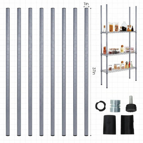 4 Pack 74 Inch Wire Shelving Post Set With Eight Heavy Duty Chrome Pole Sections And Fifty Shelf Clips For 1 Inch Wire Shelving Racks In Black Finish Garage Ready For Garages Warehouses And Retail Backrooms