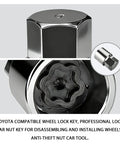 Toyota D-Wheel Locking Lug Nut Removal Tool Key for Pro-Grade Anti-Theft Wheel Nut Remover Socket, chrome finish.
