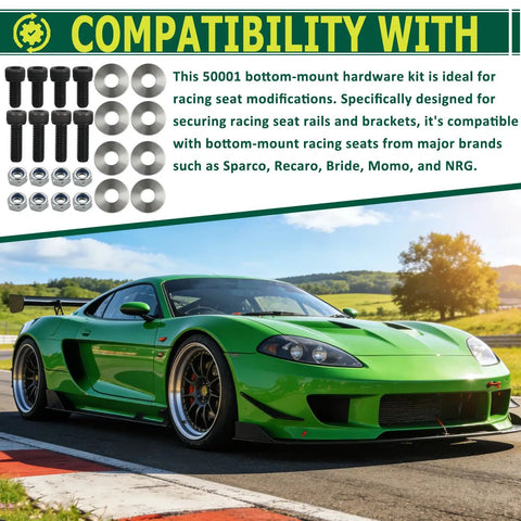 Bottom Mount Seat Hardware Kit For Racing Seats Sliders And Brackets, Complete Mounting Combo with bolts, washers, nuts
