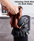 Floor Stand Knock Box For Espresso Grounds, 8.6L No Sweat Puck Dump Canister With Trash Liners And Quick Wipe Cloth, showcasing cleaning cloth hooks.