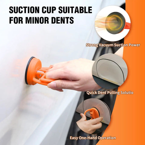 Pro Grade Paintless Dent Repair Kit With Dent Lifter Golden Lifter Bridge Puller Slide Hammer T Bar And Suction Cup For Car Auto Body Hail Damage Or Door Dings, orange suction cup on car panel