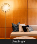 Eclipse Dope Bright Modern LED Torchiere Floor Lamp With Built In Touch Dimmer in stylish living room setting.