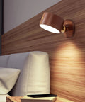 Solid Wood Wall Sconce Lamp With Magnetic 360 Degree Rotation, Cordless Rechargeable LED, Dimmable Touch Control, Sapele Wood setup