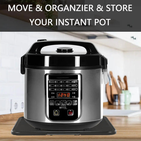 Sliding Kitchen Appliance Caddy Tray with Wheels holding an Instant Pot on a kitchen countertop
