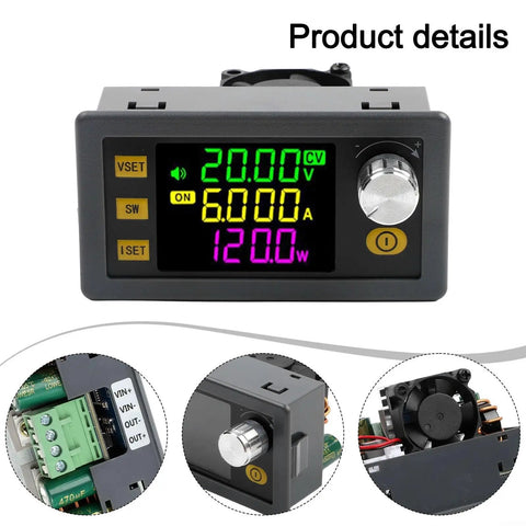 Beefy 120W Adjustable DC-DC Converter With LCD Display, Step Up/Down Power Regulator For CNC And Solar, showing digital screen and controls