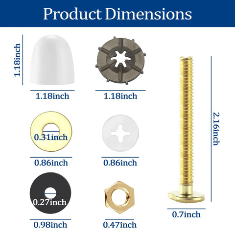 Product dimensions for Heavy Duty Toilet Floor Bolts And Metal Flange Kit With Caps Nuts And Washers Solid Two Pack.