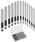 17 Piece Round Leather Hole Punch Kit 0.5 To 7mm Metal Hollow Punch Tool Set for leather with storage box displayed in rows