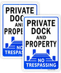 Real Deal Heavy Duty Reflective No Trespassing Sign For Private Dock 12X8 Inch Rust Proof Aluminum with blue graphics.