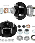 Exploded view of Two Set 3500lb Trailer Hub Kit Five Lug 4.5 Inch For 1-1/16 Inch To 1-3/8 Inch Tapered Axles Includes EZ Lube Outer Bearings L44649 L68149 Bearing Kit