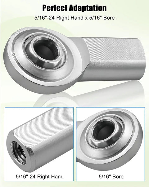 Four Piece Right Hand 5/16 X 5/16 24 Heim Bearing Rod End Kit with polished finish for hydraulic cylinder rebuilds.