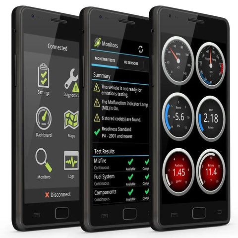 Apps displaying diagnostic data using Bluetooth 3.0 OBD2 Adapter For Android With Motoscan And Torque, Wireless OBD II Diagnostic Scanner