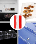 4 Pack Self-Adhesive Clear Acrylic Hinges 65x40mm used on clear display boxes and cases in various settings
