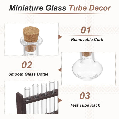 1/12 Scale Dollhouse Miniature Glass Test Tube Kit With Wooden Rack Brown Color Decorative Lab Gear For Dollhouse Science Scene
