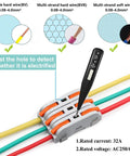 60 Pieces Lever Wire Connector Kit For AWG 28 To 12 Quick Connect Splicing, multimeter testing a wire in the kit.