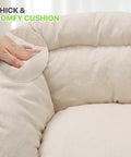 Close-up of thick cushion on hanging hammock chair with cozy full cushion for indoor outdoor relaxation, white macrame swing chair.