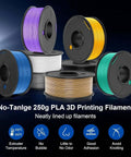 PLA 1.75mm Filament Bundle For 3D Printers, 2kg total, 8 spools including roasted chestnut black, vivid yellow and more