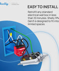 Installation of One Channel 16A WiFi Smart Relay Switch With Power Metering in a blue wall box, showing wiring connections.