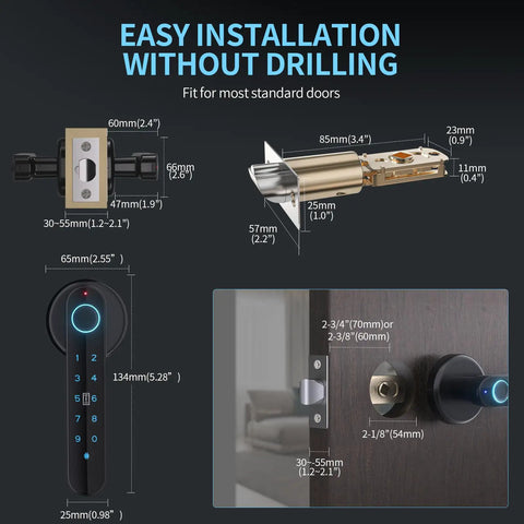 Smart Fingerprint Door Lock Knob 5 In 1 Keypad With App Control Handle Card Access Passcodes Physical Keys And 100 Fingerprints Biometric Keyless Entry For Bedroom Home Office Hotel