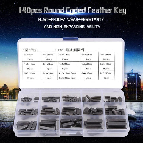 Amazon 140-piece stainless steel feather key set in clear plastic organizer case
