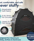 Portable Blackout Tent For Pack And Play Sleep Pod That Blocks 98 Percent Of Light, showing air vents and fan slings.