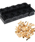 Boss Grade 5 Pin Relay Base Holder Kit With 50 Slick 6.3Mm Automotive Terminals Universal 12V 24V with black relay sockets and brass terminals.