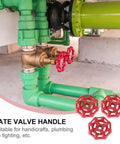 Red Cast Iron Gate Valve Handle Replacement Knob Set Three Pack Flat Bottom Shutoff Hand Wheel For Industrial Fluid Control Applications Workhorse Durable Heavy Duty Assemblies on pipe system
