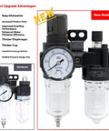 Pro Grade Compressed Air 3 In 1 Filter Regulator Lubricator With Gauge Auto And Semi Auto Drain 1/4 Inch NPT 40 Micron