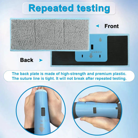 Front and back of 8 Pack Washable Reusable Wet Mopping Pads For Irobot Braava Jet M6 shown with durable plastic testing