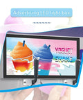 Commercial Dual Tank Ice Slush Machine For Top Shelf Margaritas And Creamy Milkshakes With Smart Freeze Tech and LED light box showing colorful drinks.