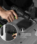 No Nonsense Two Speed Compact Drill Driver 20V Max With Three Eighths Inch Chuck in use for wood assembly