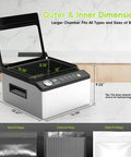 Chamber Vacuum Sealer With Large 6.8 Qt Chamber And 12 Inch Seal Bar For Home Cooks And Pro Kitchens shown with dimensions