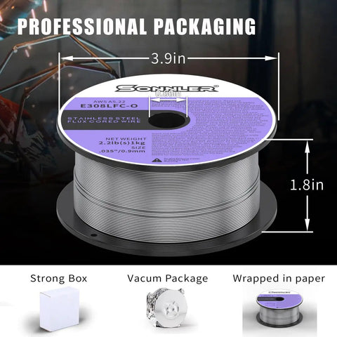Stainless Flux Core Welding Wire 0.035 Inch 0.9mm No Gas Needed Low Splatter MIG Wire 2 Lb Spool For 304 304L 308 308L 321 347