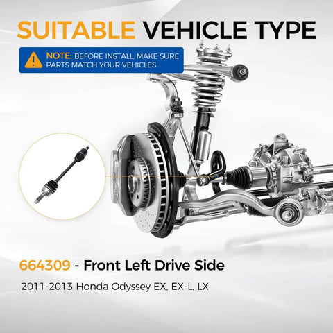 CV Axle Assembly 664309 Front Left Driver Side Fits 2011 2012 2013 Honda Odyssey EX EX L LX Replacement Part in diagram