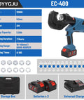 12 Ton Battery Powered Hydraulic Crimping Tool With 12 Dies For 6AWG To 800MCM Lugs Heavy Duty Electric Crimper Copper Motor Fast Prep And High Force Crimping, EC-400
