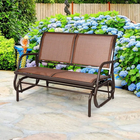 Two Person Swing Glider Chair 48 Inch Cozy Patio Bench For Outdoor And Indoor Use Steel Rocking Loveseat In Brown