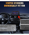 Dashboard view with 120 Piece Car Switch Panel Sticker Kit With 0.7 By 0.58 Inch Labels for Auto Dash Panels displayed