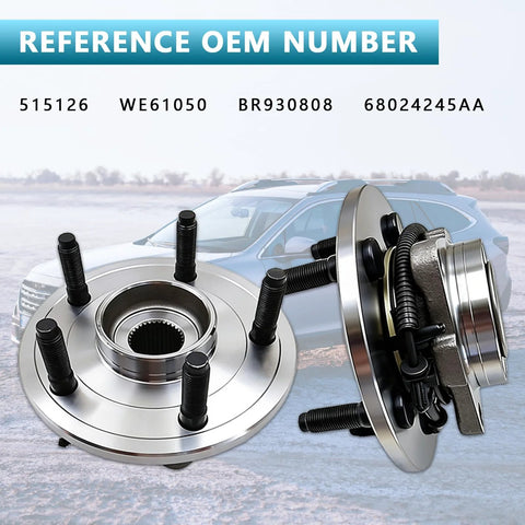 Front Wheel Hub Bearing Assembly For 2009 2010 2011 Ram 1500 Pickup, 5 Lug With ABS, Direct Fit Replacement Hub Kit, shown with car.