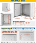 Heavy Duty Steel Electrical Junction Box 16 By 12 By 6 Inch Waterproof NEMA Enclosure with mounting plate dimensions shown.