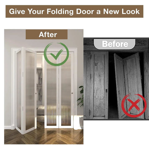 Top Shelf Bi Fold Closet Door Hardware Kit Four Pack Quick Overhaul Guide showing before and after closet door upgrade.