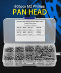 800Pcs M2 Self Drilling Screw Set With Handy Eight Sizes Cross Drive Pan Head Wood Screws Made of 304 Stainless Steel, Self Tapping Fasteners