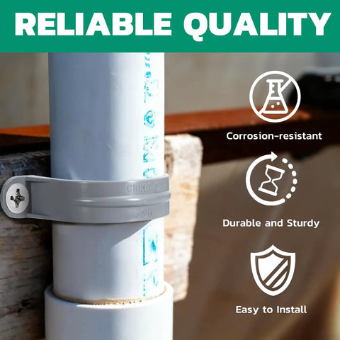 Heavy Duty 1 Inch Pvc Pipe Straps 16 Pack 2 Hole Plastic Conduit Clamps wall-mounted on a PVC pipe for cable management.