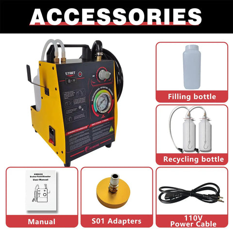 Electric Brake Fluid Bleeder Machine 110V for Easy Brake Fluid Exchange With Adjustable Pressure and One Adapter, DIY Friendly