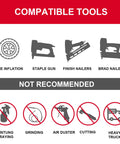 Diagram showing compatible tools for Cordless Tire Inflator And Air Tool For Milwaukee 18V Battery, including tire inflation and more.